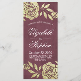 Bröllopsprogram Modern Golden Ro Burgundy Red Program