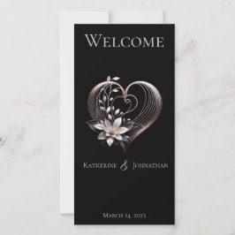 Bröllopsprogram-Modern Rosa Heart med blommor