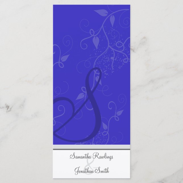 Bröllopsprogram - Monogram Royal Blue-Blommigt Program (Framsida)