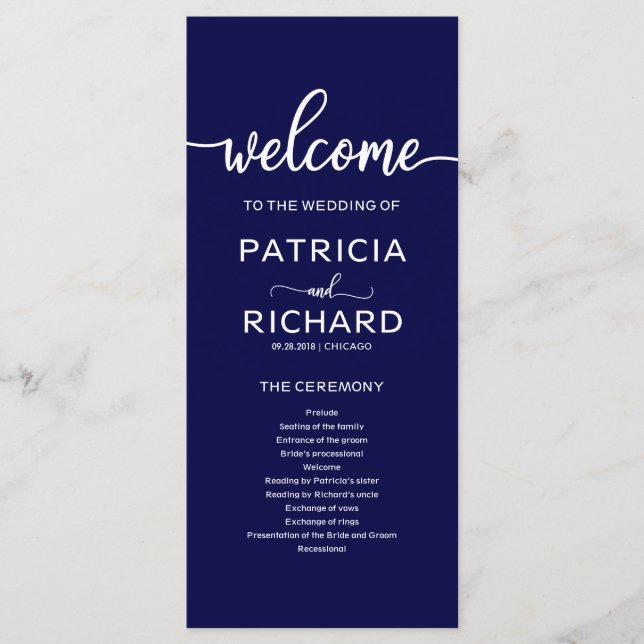 Bröllopsprogram Navy Blue Program (Framsida)