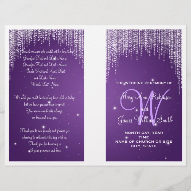 Bröllopsprogram Night Dazzle Lila (Framsida)