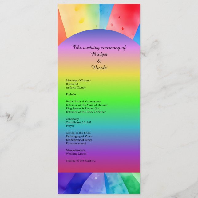 bröllopsprogram och meny för lgbtq bisexual (Baksida)