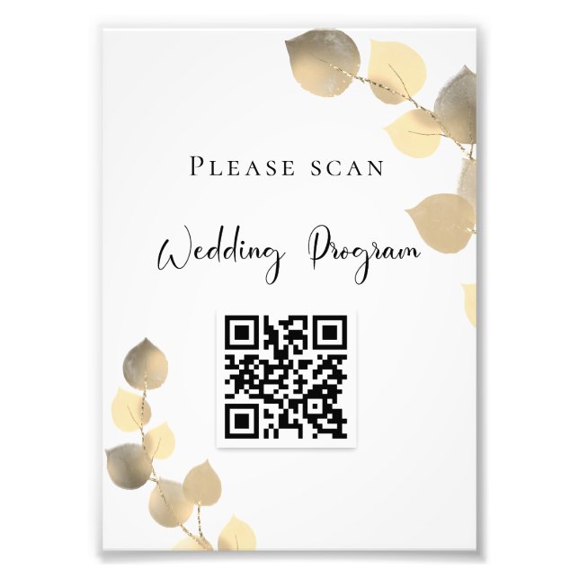 Bröllopsprogram QR kod eucalyptus golden Fototryck (Framsidan)