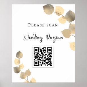 Bröllopsprogram QR kod eucalyptus golden Poster
