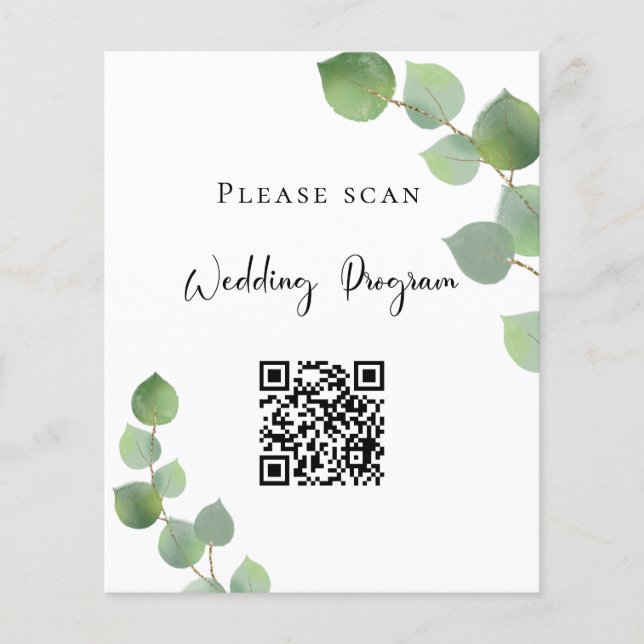 Bröllopsprogram QR kod eucalyptus greenery (Framsidan)