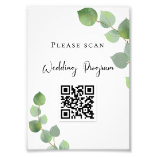 Bröllopsprogram QR kod eucalyptus greenery Fototryck