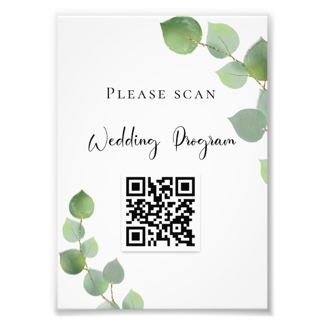 Bröllopsprogram QR kod eucalyptus greenery Fototryck (Framsidan)
