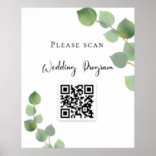 Bröllopsprogram QR kod eucalyptus greenery Poster