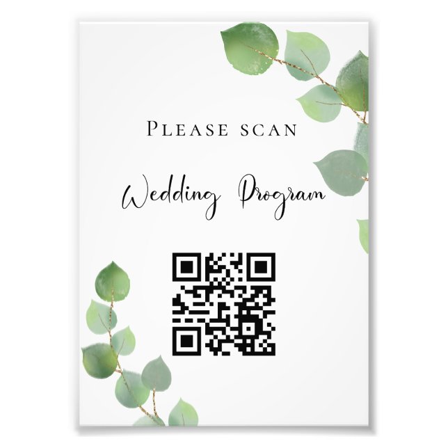Bröllopsprogram QR-kod eukalyptus grönska Fototryck (Framsidan)