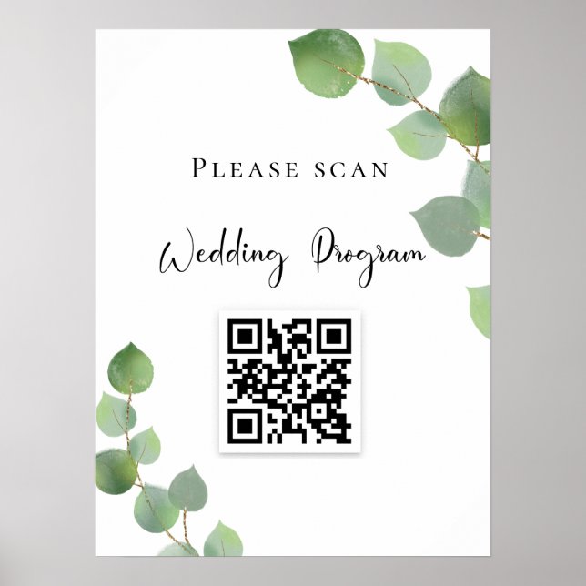 Bröllopsprogram QR-kod eukalyptus grönska Poster (Framsidan)