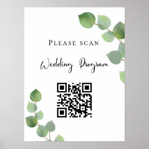 Bröllopsprogram QR-kod eukalyptus grönska Poster