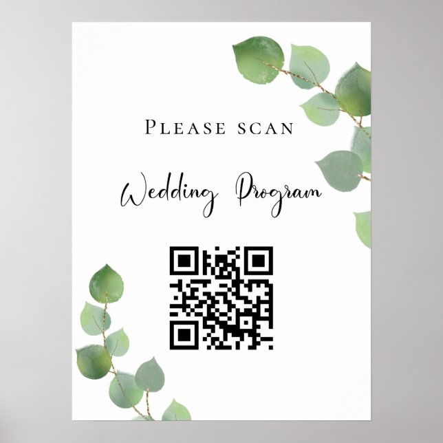 Bröllopsprogram QR-kod eukalyptus grönska Poster (Framsidan)