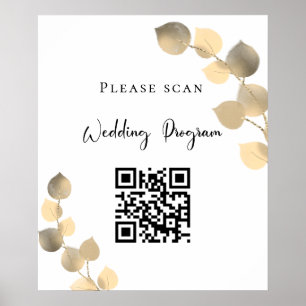 Bröllopsprogram QR-kod eukalyptus guld Poster