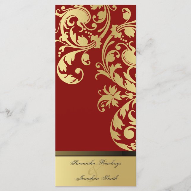 Bröllopsprogram - Red & Guld Shimmer-Blommigten Program (Framsida)