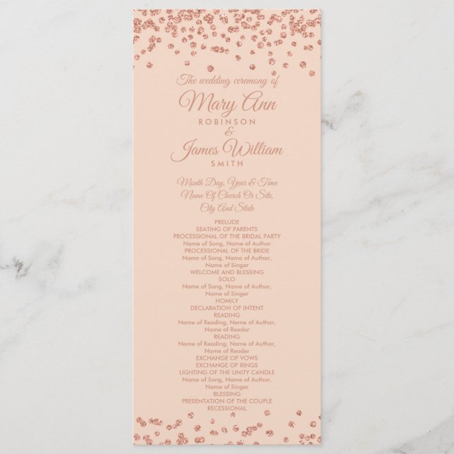 Bröllopsprogram Ro Glitter Guld Konfetti  Program (Framsida)