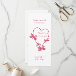 Bröllopsprogram Rosa Hjärta och fjärilar Program