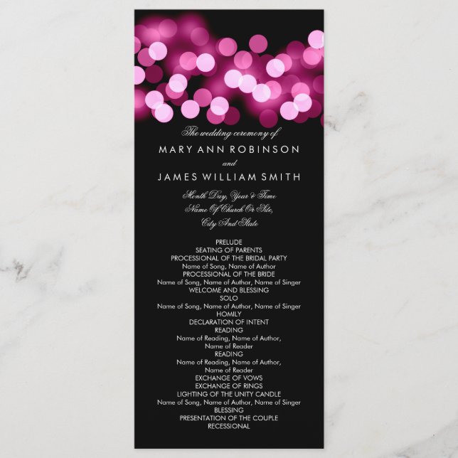 Bröllopsprogram Rosa Hollywood Glam Program (Framsida)