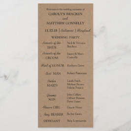 Bröllopsprogram | Rustic Kraft Papper Program