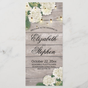 Bröllopsprogram Rustic Wood Flowers String Ljus Program