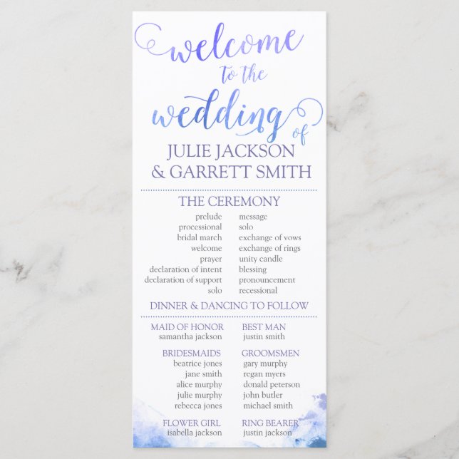 Bröllopsprogram - USA-Bröllopsprogram med vattenfä Program (Framsida)