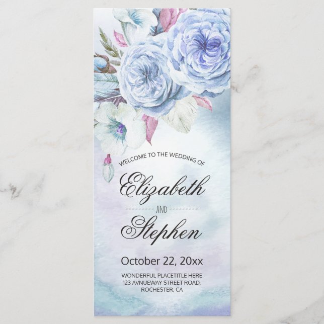 Bröllopsprogram Vattenfärg Bohemisk Blommigt ludd Program (Framsida)