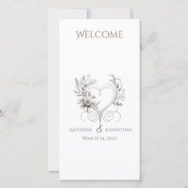 Bröllopsprogram-vita blommor med hjärta