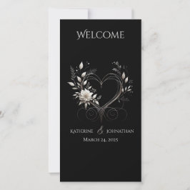 Bröllopsprogram-vita blommor med hjärta