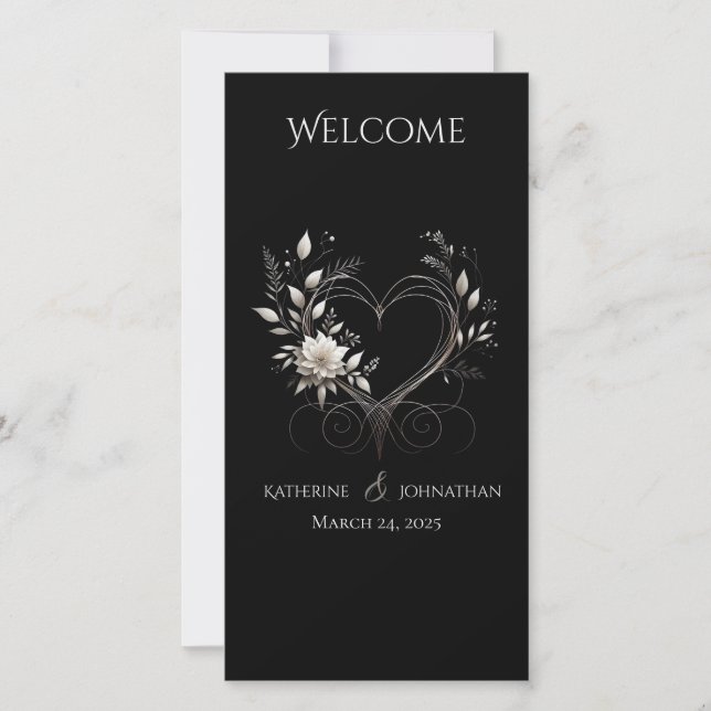 Bröllopsprogram-vita blommor med hjärta (Framsida)