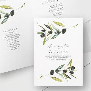 Bröllopsprogram Watercolor Olive-mappad Program