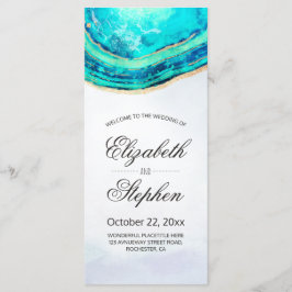 Bröllopsprogram Watercolor Teal & Guld Agate Geode Program