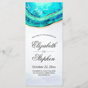 Bröllopsprogram Watercolor Teal & Guld Agate Geode Program