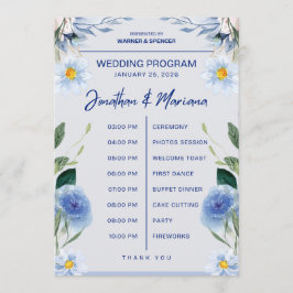 Bröllopsprogramkort – Blått Blommigt Tidslinje Des Program