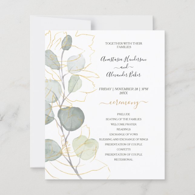 Bröllopsprogramkort med budgetblommor. (Framsida)