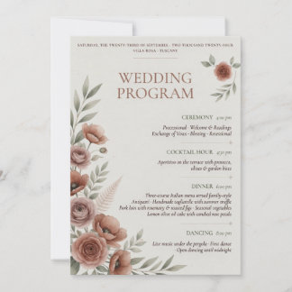 Bröllopsprogrammall | Elegant Blommig Bröllop Inbjudningar