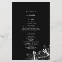 Bröllopsprogrammen Black and White Blommigt Lilies