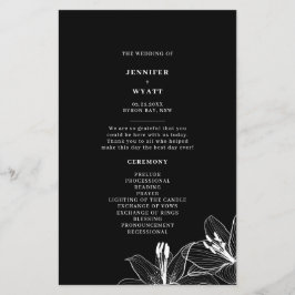 Bröllopsprogrammen Black and White Blommigt Lilies