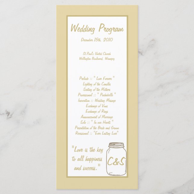 Bröllopsprogrammen Brown/Tan Mason Burk Program (Framsida)