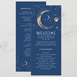 Bröllopsprogrammen Celestial Navy Blue och Guld Program