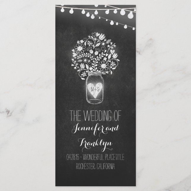 Bröllopsprogrammen Chalkboard Mason Burk Program (Framsida)