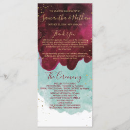 Bröllopsprogrammen Marsala Red Teal Watercolor Gul Program
