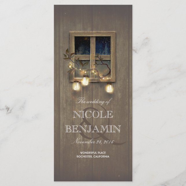 Bröllopsprogrammen Mason Burk Rustic Ljus Barn Program (Framsida)