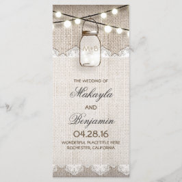 Bröllopsprogrammen Mason Burk String Ljus Burlap Program