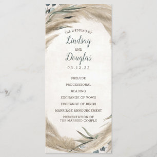 Bröllopsprogrammen Pampas Grass och Greenery Boho Program