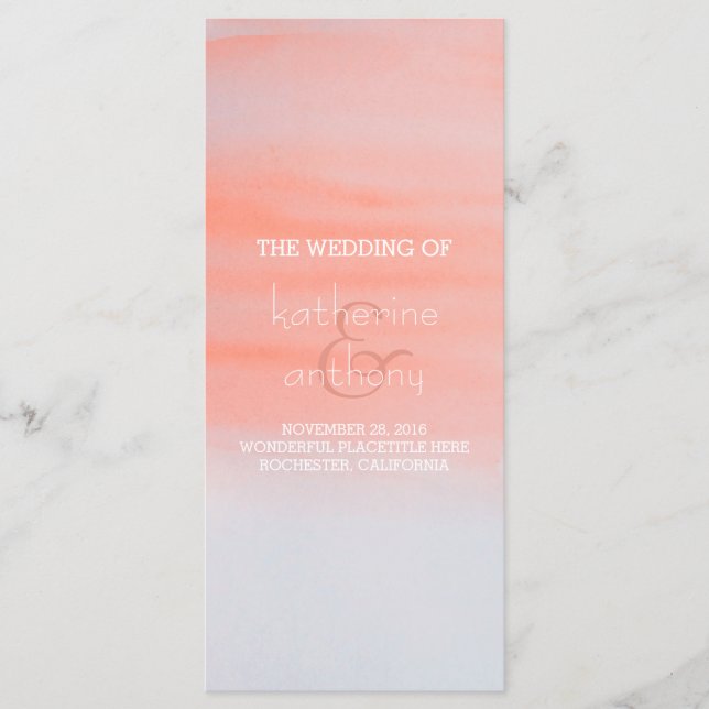 Bröllopsprogrammen rosa Light Watercolor Swash Program (Framsida)