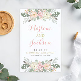Bröllopsprogrammen Rosa och Guld Blommigt Boho