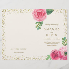 Bröllopsprogrammen rosa ros och Guld Glitter