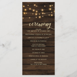 Bröllopsprogrammen Rustic Barn Wood String ljus Program