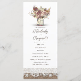 Bröllopsprogrammen Rustic Burlap Blommigt Mason Bu Program