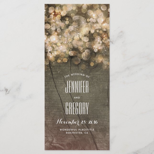 Bröllopsprogrammen Rustic Guld String Ljus Program (Framsida)