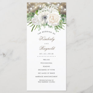 Bröllopsprogrammen Rustic Land Chic White Flowers Program